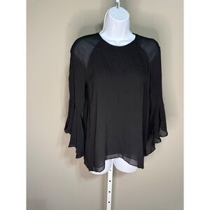 Zara Woman Black Semi Sheer Bell Sleeve Whimsigoth Blouse S Witchy Romantic Goth